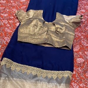 Blue and gold saree with blouse